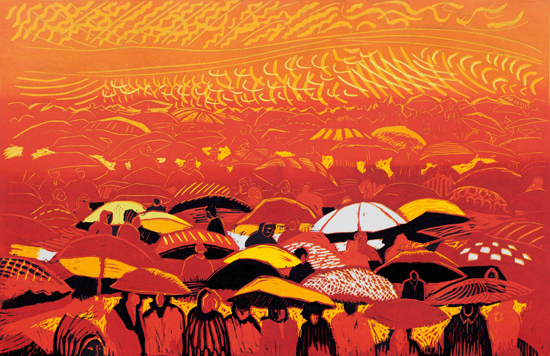 umbrellas red