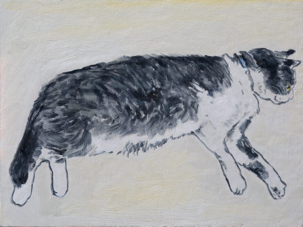 Bunny, A Space Oddity, 2018, oil on wood panel, 12-h x 16-w,