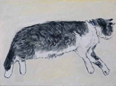 Bunny, A Space Oddity, 2018, oil on wood panel, 12-h x 16-w,