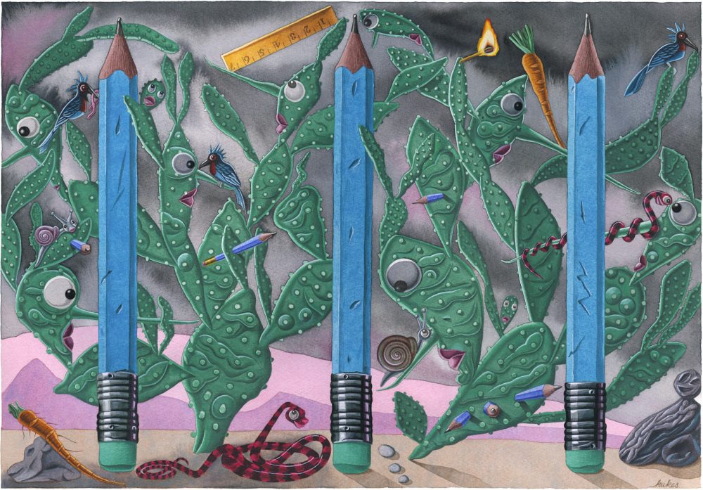 Blue Pencils With Cacti