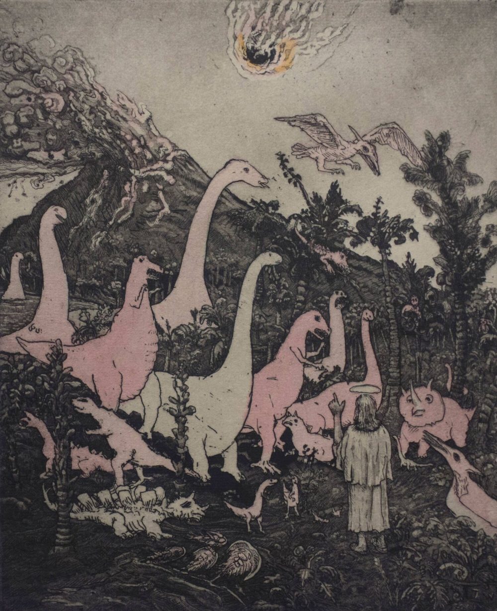 Jesus Preaching to the Dinosaurs-colored-brighter