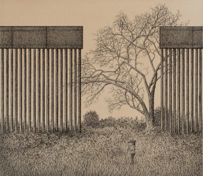 border wall, person & tree1