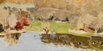 Oaks Bottom Wildlife Refuge 2023; 8-3/4 x 17-7/8 ; oil on panel