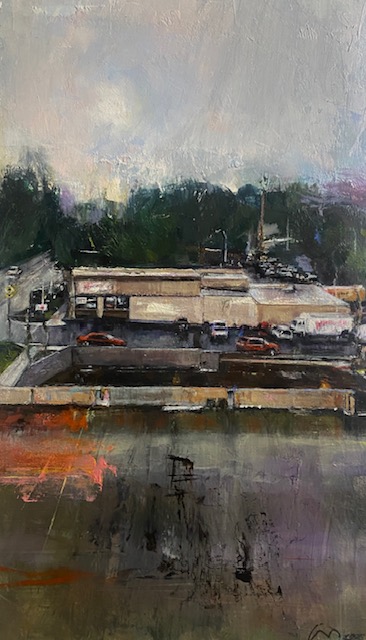 detail of The Rain Falls Backwards in Salem, Oregon